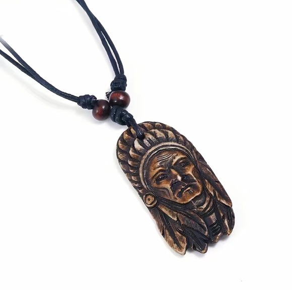 Other - Retro Style Native American Head‎ Portrait Men's Necklace Faux Fashion Jewelry